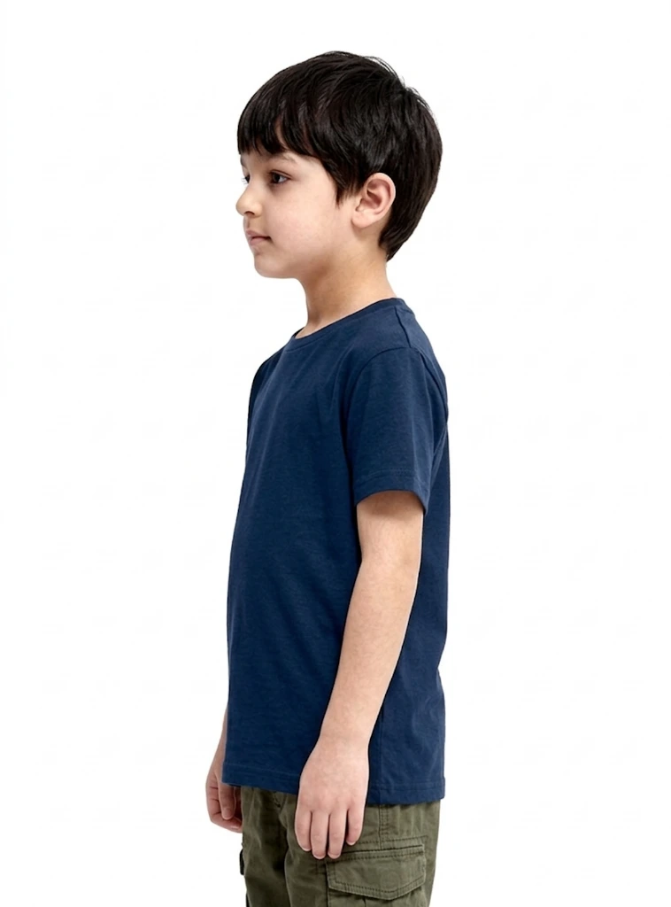 Navy blue plain tshirts for boys Side Pose.webp