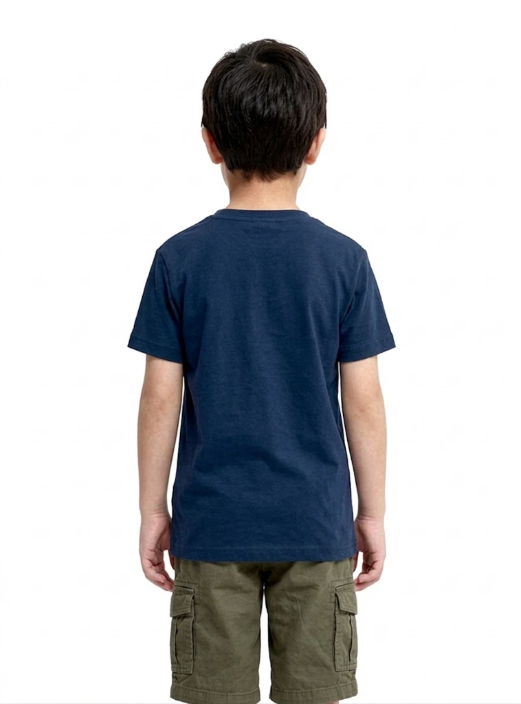 Navy blue plain tshirts for boys back Pose.webp
