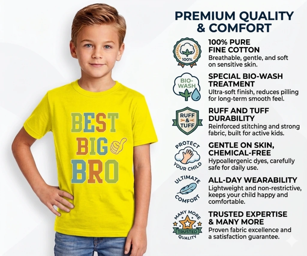 Yellow borther print tshirts with bullet point.webp