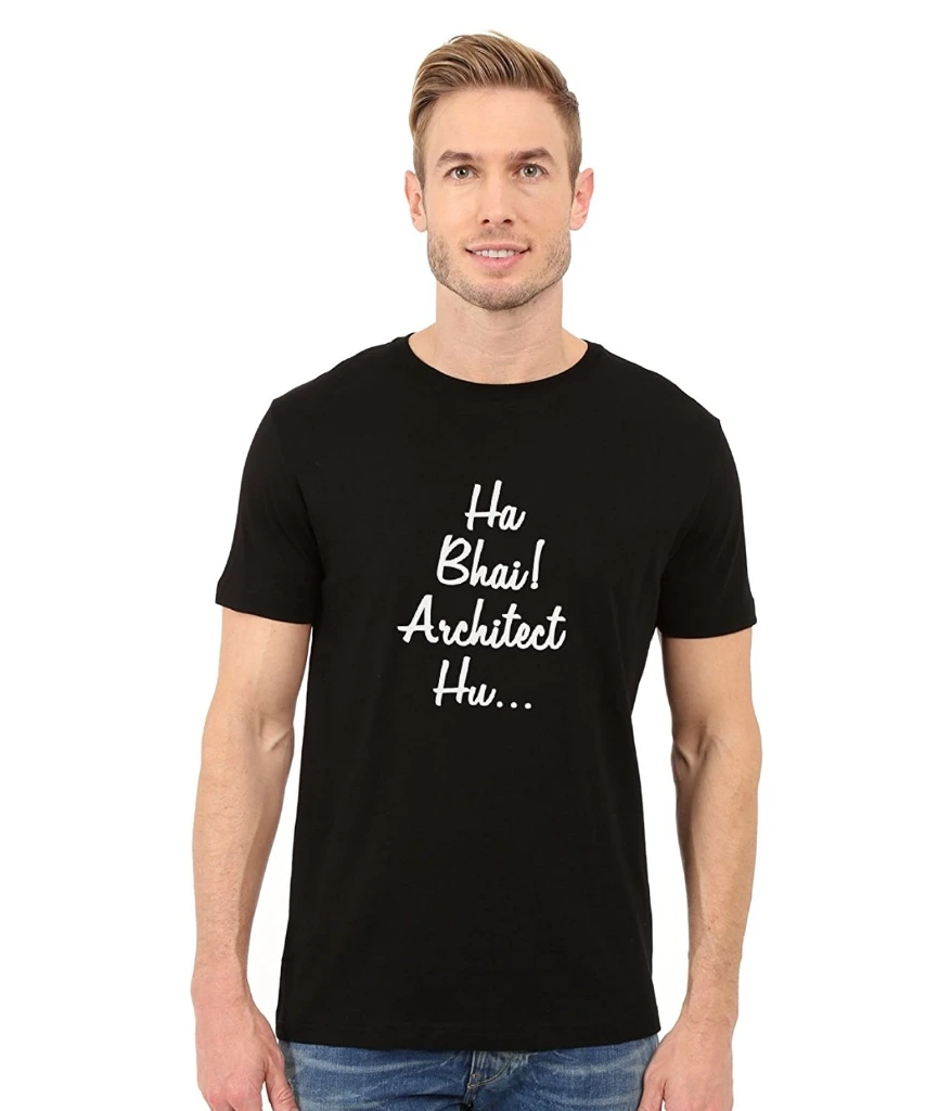 Double F HA BHAI Architect HU Printed T-Shirts (S)