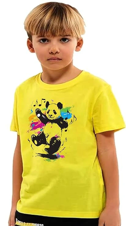 Cotton Dancing Panda Printed Round neck T Shirt For Kids (6-12 M)