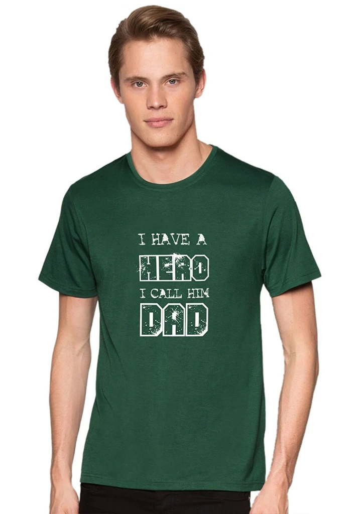 Double F DAD is Hero Printed T-Shirts Round neck Half Sleeve (S)