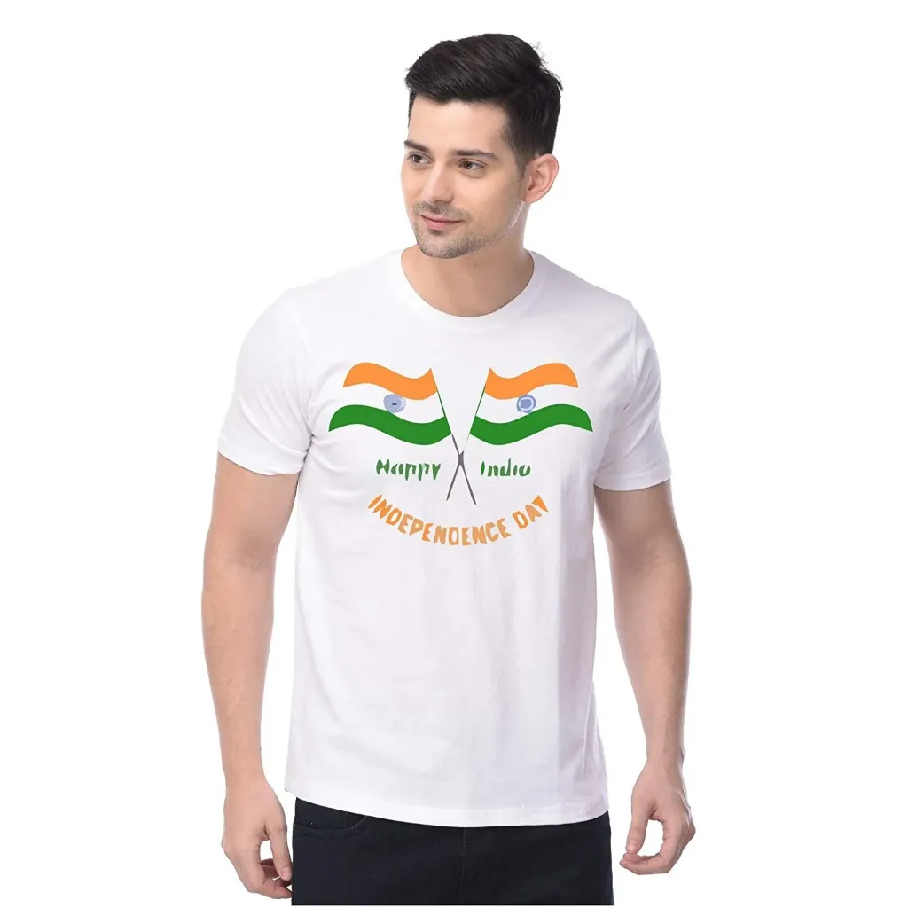 Double F Branded Round Neck Half Sleeve Happy Independence Day and Republic Day Printed T-Shirts for Men (S)