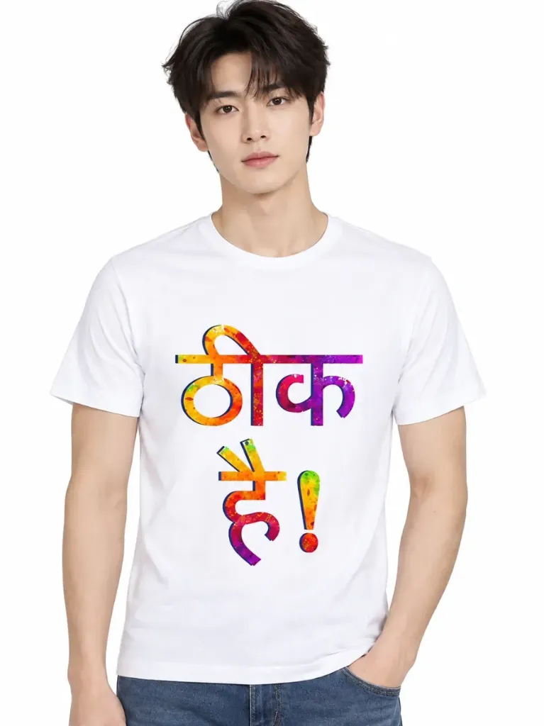Double F Branded Round Neck Half Sleeve THIK HAI Printed T-Shirts White (S)
