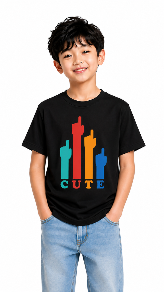 Cotton Cute Printed Round neck T Shirt For Kids Black