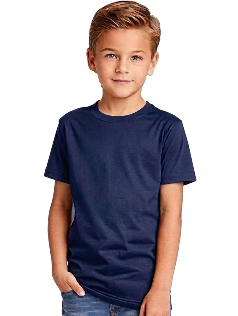 Double F Branded Round Neck Half Sleeve Solid T-Shirt for Boys Navy Blue (6-12 M)