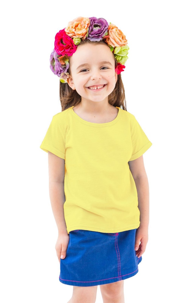 Double F Branded  Yellow Round Neck Half Sleeve Solid T-Shirt for Girls BWRNYLW